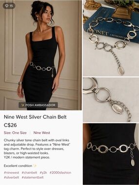 Nine West SilverTone Open Circle Chain  Belt